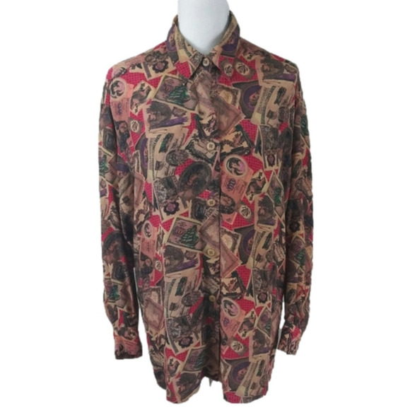 Linda Allard for Ellen Tracy Silk Multicolored Eclectic Print Long Sleeve Blouse - Picture 1 of 8